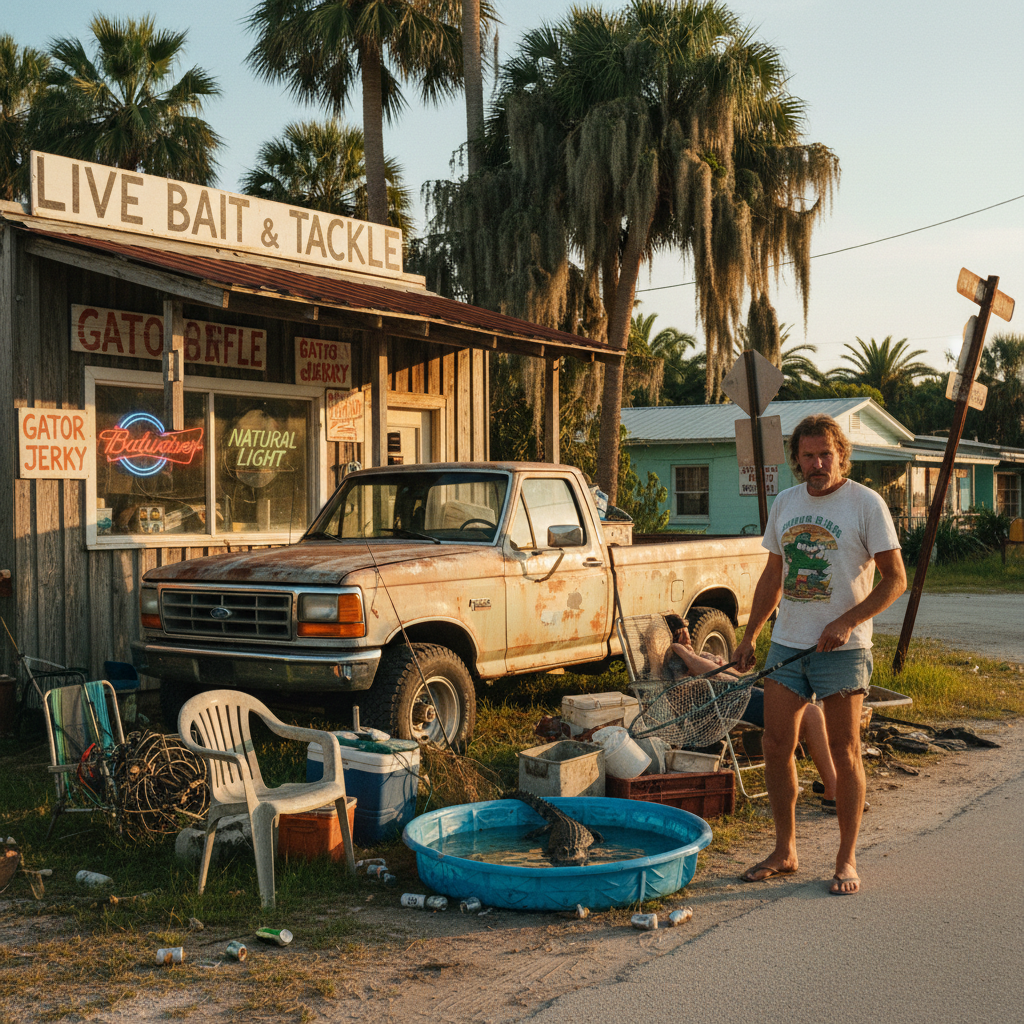 Old Florida hillbilly lifestyle — retro Florida scene with Retro Tropics hat